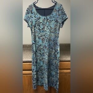 Peruvian Connection Blue and Black Paisley Midi Dress